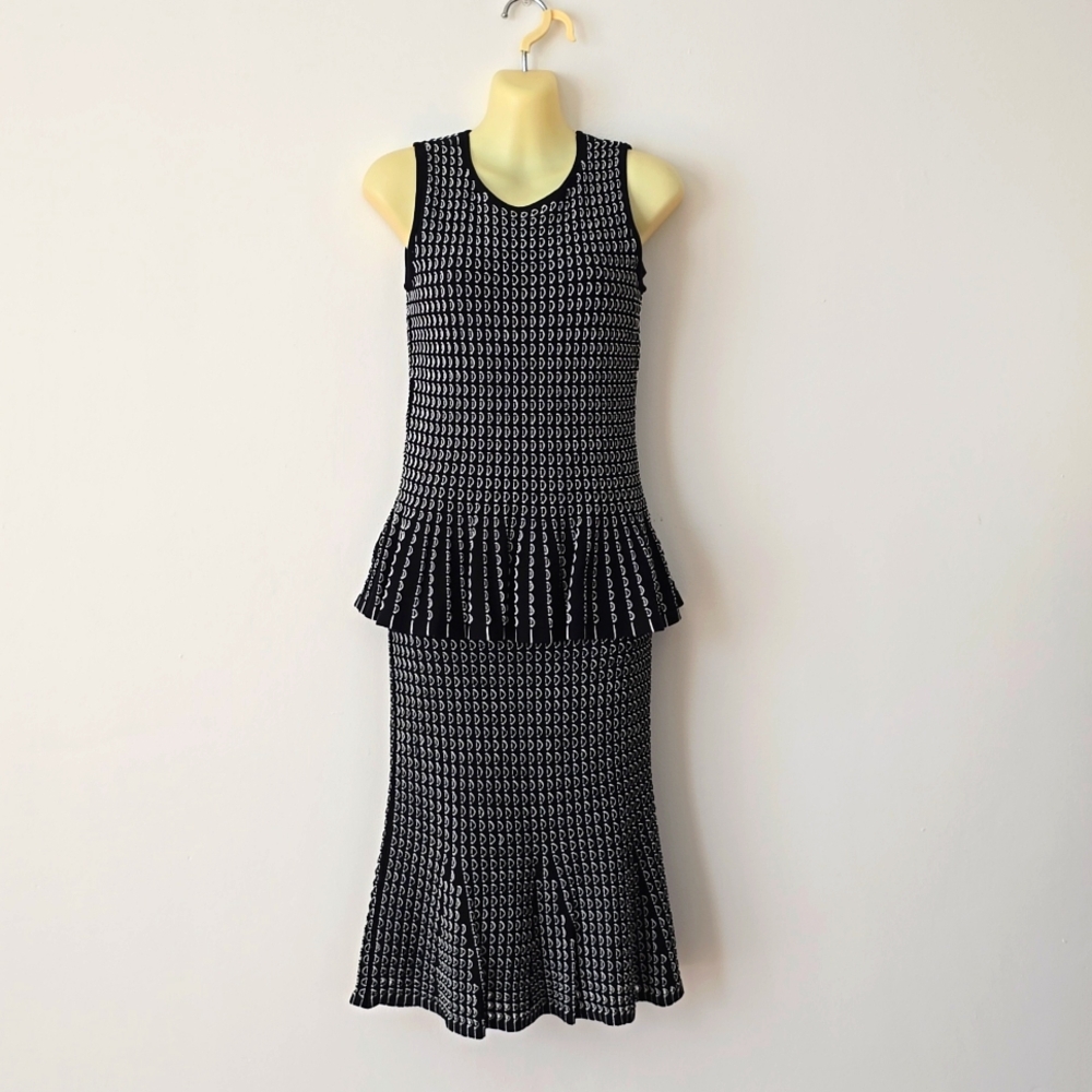 Ann Taylor Black/White 2PC Top Sweater & Skirt Flared Size SP